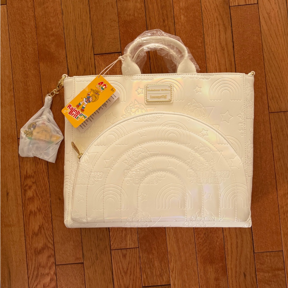 New Loungefly Rainbow Brite White Embossed Women's Convertible Tote Backpack - Picture 6 of 13